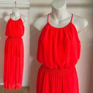 SWEET STORM NWOT Neon Fluorescent DAYGLO CORAL Chiffon JUMPSUIT Size Small